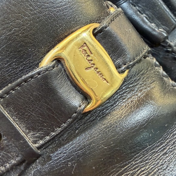 Salvatore Ferragamo Black Goldtone Logo Loafers Men\'s Size 10.5 D Vintage main image 6